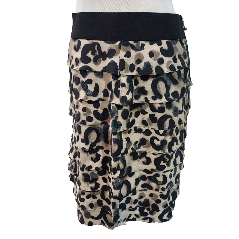 Alfani Tiered Skirt Womens Size 10 Layered Animal Print Elastic Waist Zipper